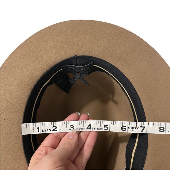 rag & bone Womens Large Cognac Brown Braided Leather Brass Band Wool Fedora Hat